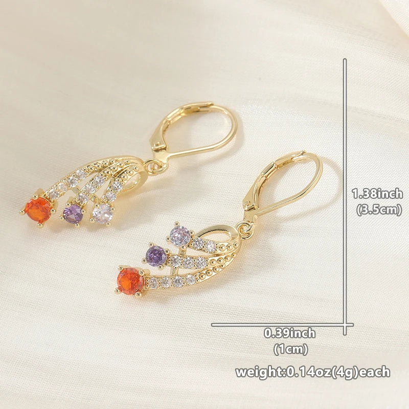Pendientes Hoja Dorada con Zirconia - Cobre Chapado