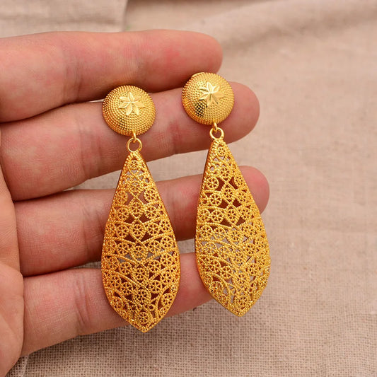 Pendientes Colgantes Oro 24K Estilo Étnico Vintage — Joya Artesanal de Lujo