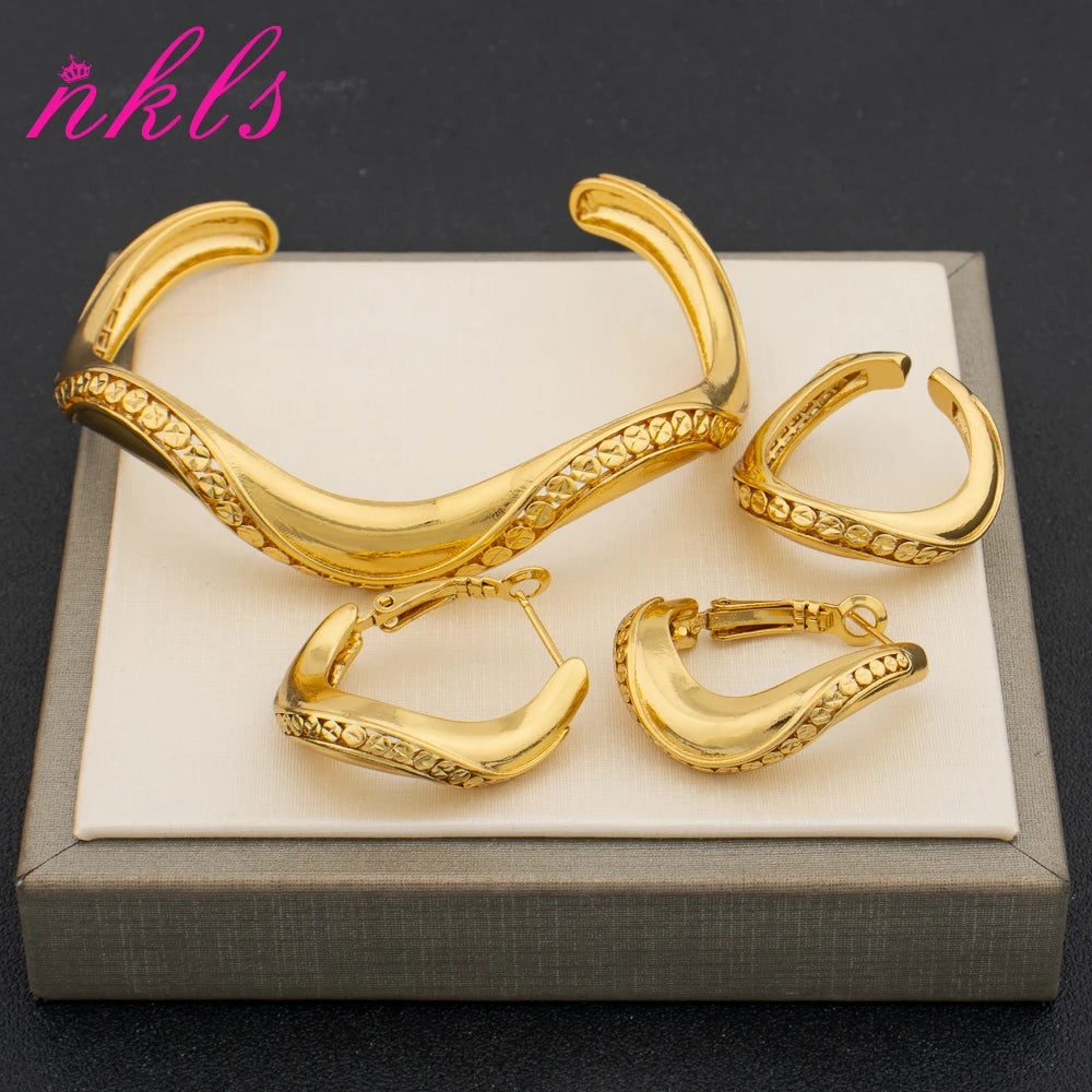Conjunto Joyas Dubai Oro 18K - Collar, Pendientes y Pulsera