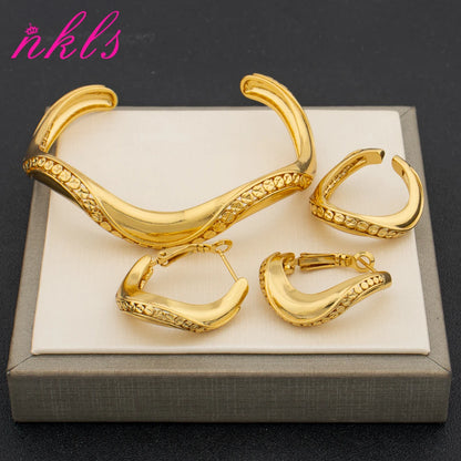 Conjunto Joyas Dubai Oro 18K - Collar, Pendientes y Pulsera
