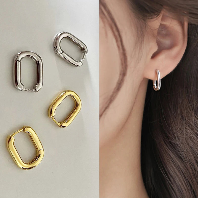Pendientes Aro U Dorado Estilo Urbano - Zinc Chapado