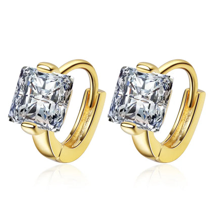 Pendientes de Aro con Zircón Cuadrado Dorado - Plata 925