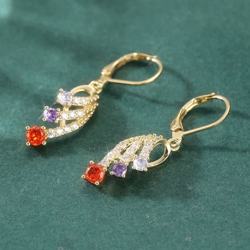 Pendientes Hoja Dorada con Zirconia - Cobre Chapado