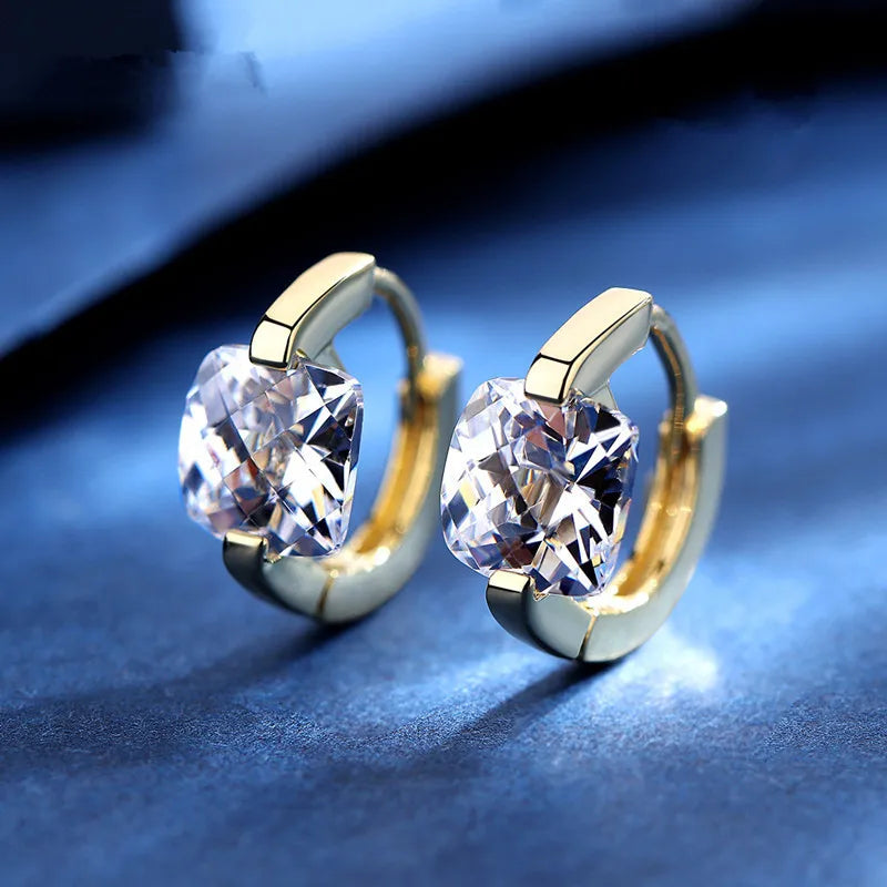 Pendientes de Aro con Zircón Cuadrado Dorado - Plata 925