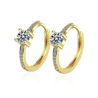 Pendientes de Aro con Zircón Cuadrado Dorado - Plata 925