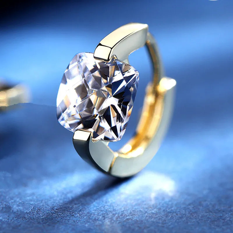 Pendientes de Aro con Zircón Cuadrado Dorado - Plata 925