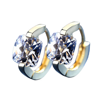 Pendientes de Aro con Zircón Cuadrado Dorado - Plata 925