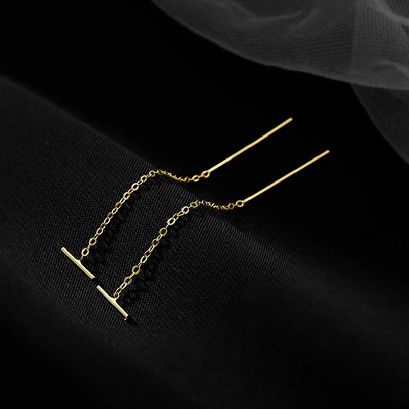 Pendientes Colgantes V Dorados con Flecos - 9.5cm
