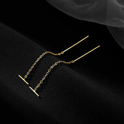 Pendientes Colgantes V Dorados con Flecos - 9.5cm