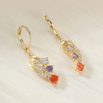 Pendientes Hoja Dorada con Zirconia - Cobre Chapado
