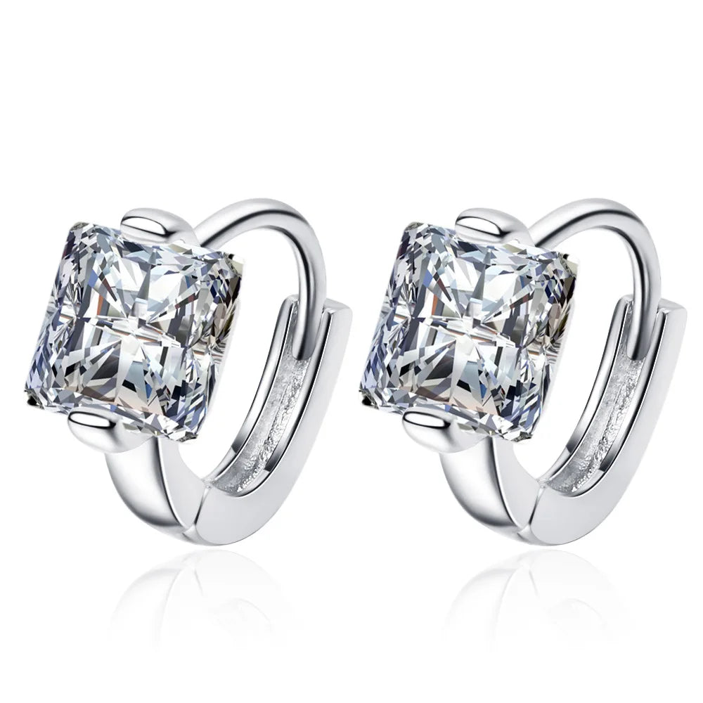 Pendientes de Aro con Zircón Cuadrado Dorado - Plata 925
