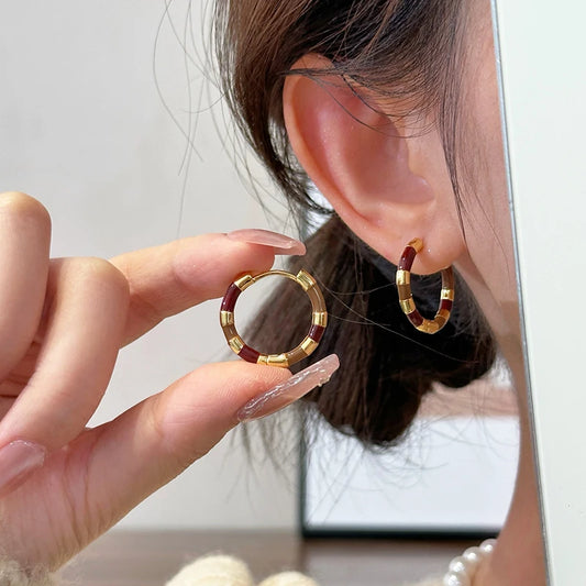 Pendientes Aro Redondos Minimalistas con Esmalte — Estilo Vintage | Color y Elegancia