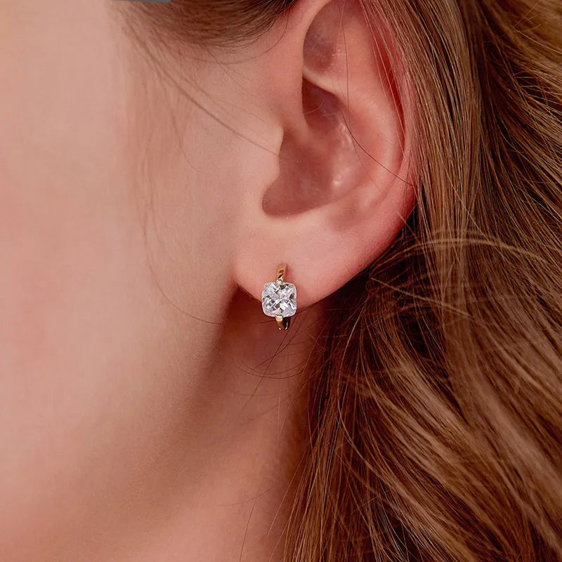 Pendientes de Aro con Zircón Cuadrado Dorado - Plata 925
