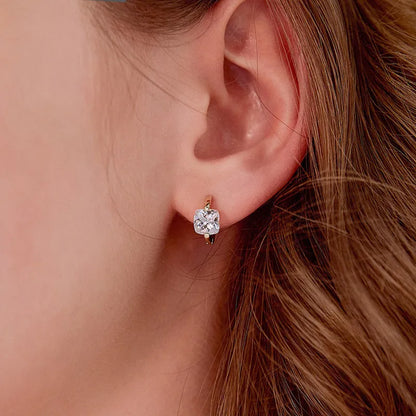Pendientes de Aro con Zircón Cuadrado Dorado - Plata 925