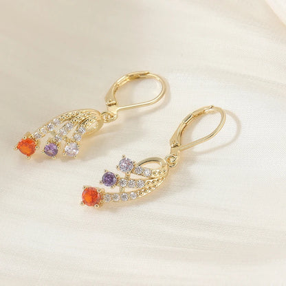 Pendientes Hoja Dorada con Zirconia - Cobre Chapado