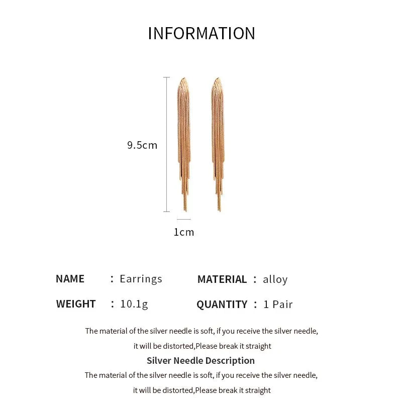 Pendientes Colgantes V Dorados con Flecos - 9.5cm