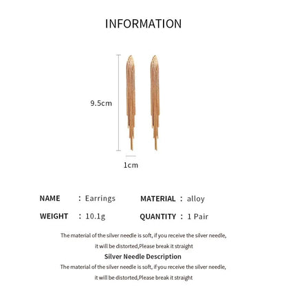 Pendientes Colgantes V Dorados con Flecos - 9.5cm