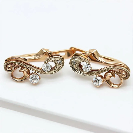 Pendientes Oro Rosa 14K y Púrpura 585 con Zircón — Joya Exclusiva Bicolor