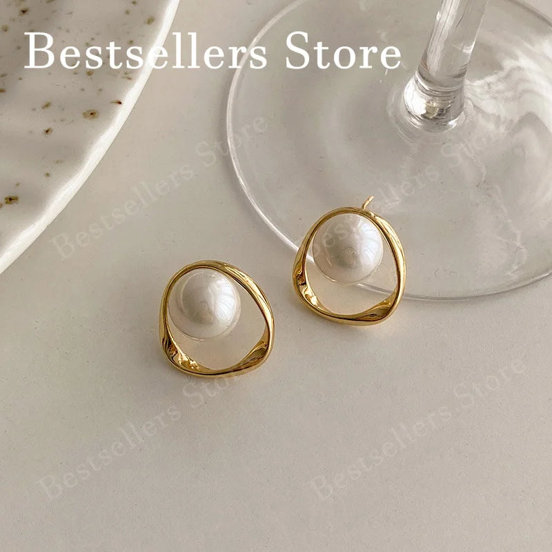 Pendientes de Perlas Elegantes en Plata 925 Bañada en Oro
