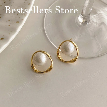 Pendientes de Perlas Elegantes en Plata 925 Bañada en Oro