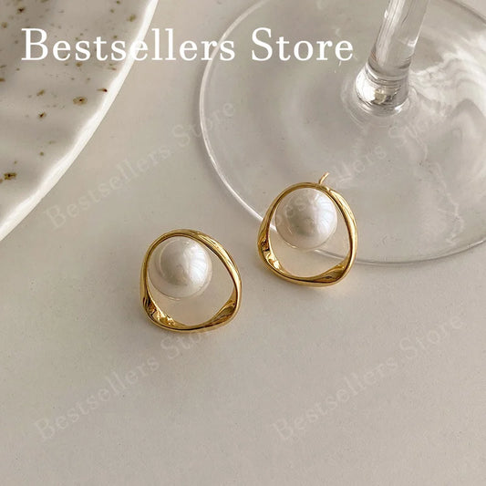 Pendientes de Perlas Elegantes — Plata 925 Bañada en Oro | Clásico Nupcial Atemporal