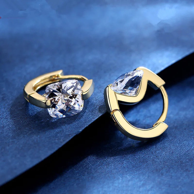 Pendientes de Aro con Zircón Cuadrado Dorado - Plata 925