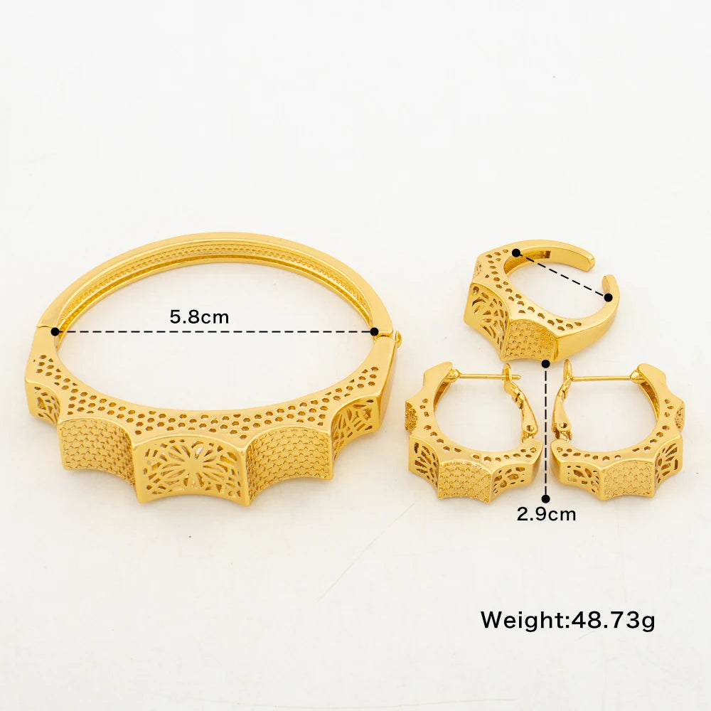 Conjunto Joyas Dubai Oro 18K - Collar, Pendientes y Pulsera