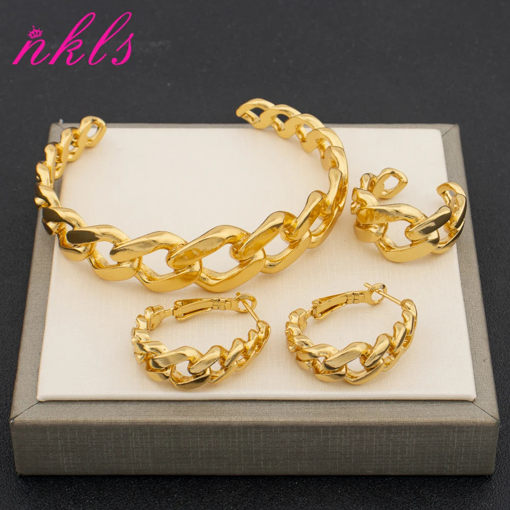 Conjunto Joyas Dubai Oro 18K - Collar, Pendientes y Pulsera