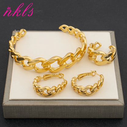 Conjunto Joyas Dubai Oro 18K - Collar, Pendientes y Pulsera
