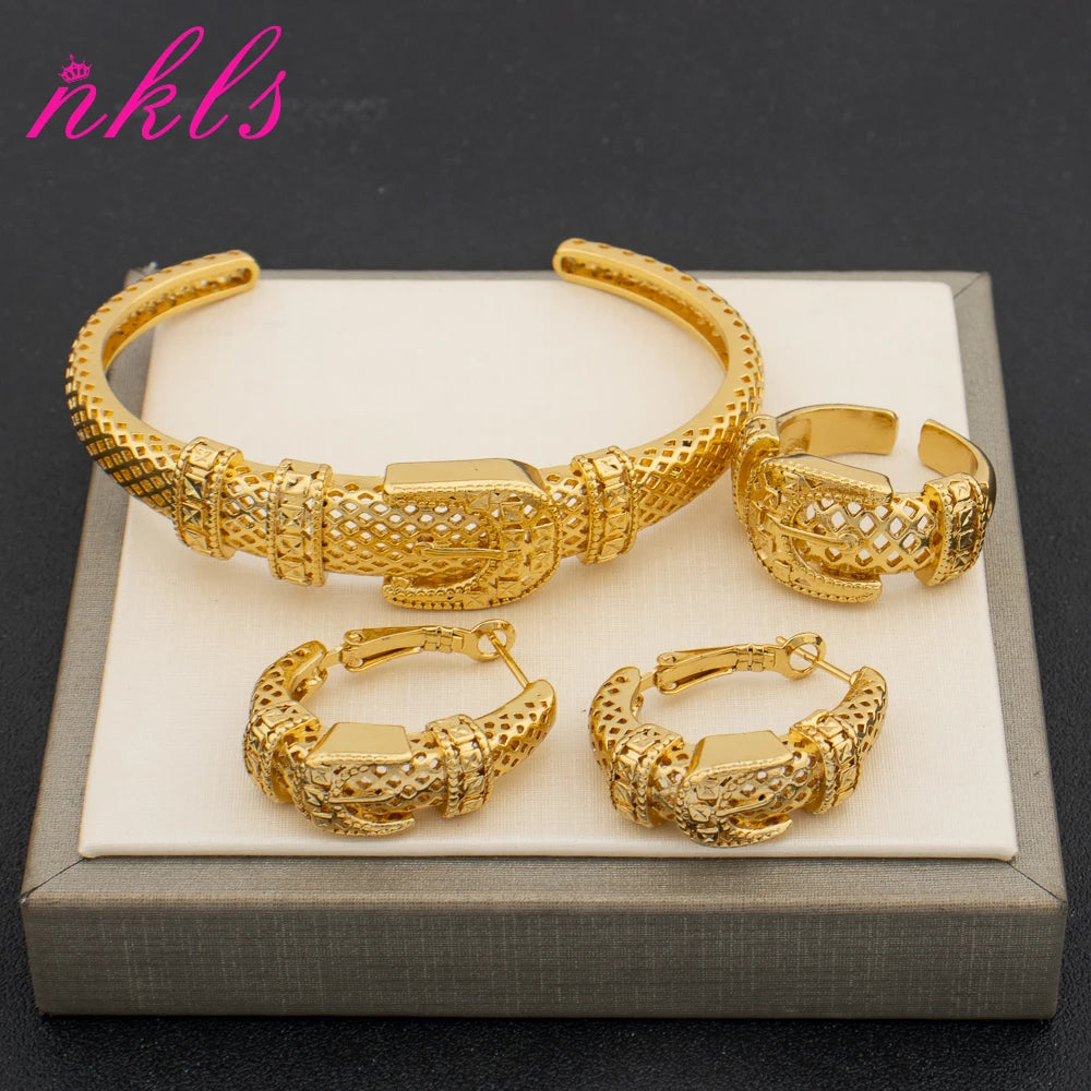Conjunto Joyas Dubai Oro 18K - Collar, Pendientes y Pulsera